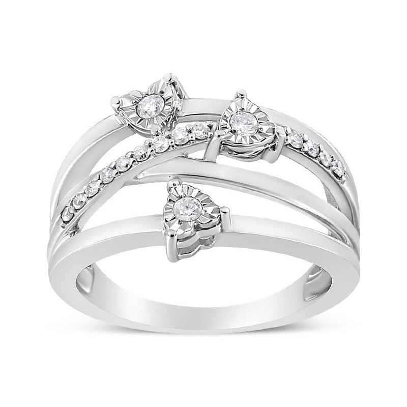 .925 Sterling Silver 1/5 Cttw Miracle-Set Diamond Heart Cross-Over Bypass Ring (I-J Color, I2-I3 Clarity) 925 sterling silver bypass ring with miracle-set heart diamond stones