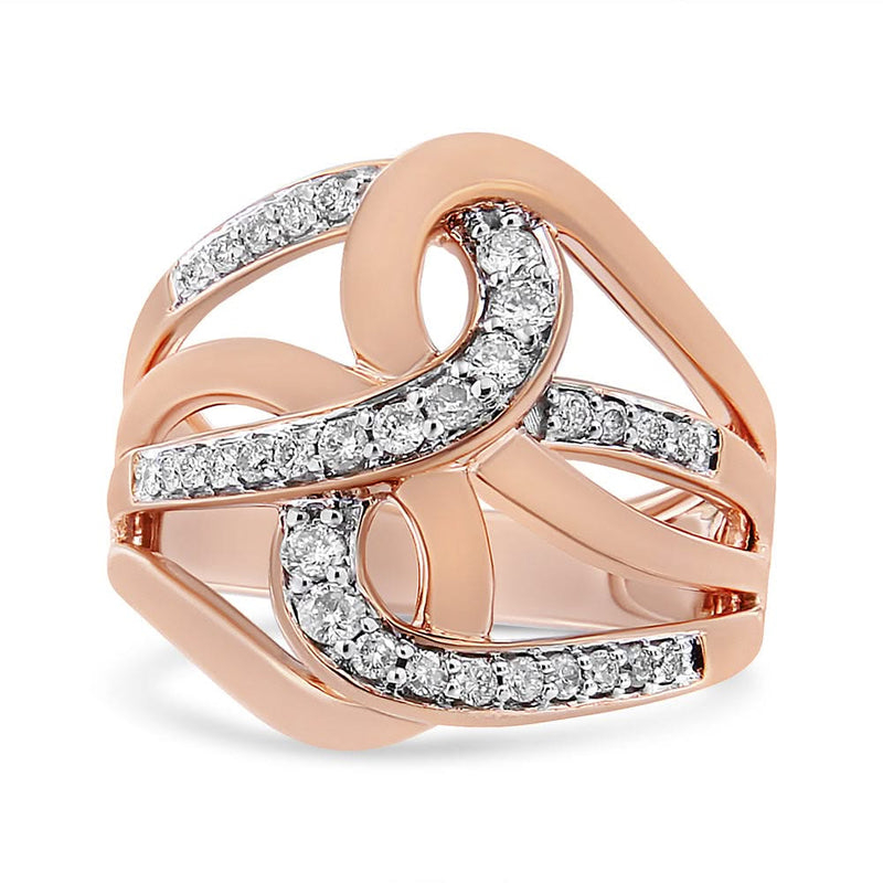10K Rose Gold 1/2 Cttw Round-Cut Diamond Intertwined Multi-Loop Cocktail Ring (I-J Color, I1-I2 Clarity) 10K rose gold ring with round diamond stones in an intertwined multi-loop design