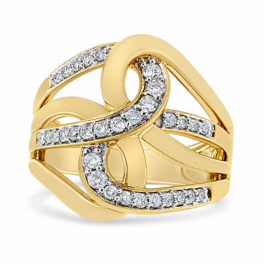 10K Gold 1/2 Cttw Diamond Intertwined Loop Bypass Ring-0