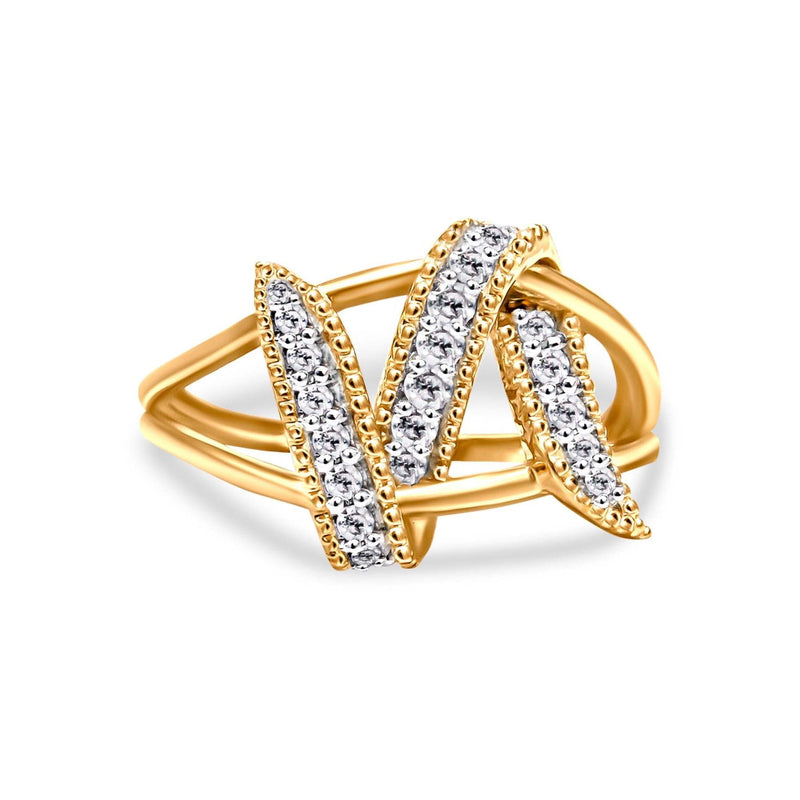 14K Yellow Gold Plated .925 Sterling Silver 1/4 Cttw Diamond Interlocking Bypass Ring (I-J Color, I1-I2 Clarity) 14K yellow gold bypass ring with round diamond stones in interlocking bands