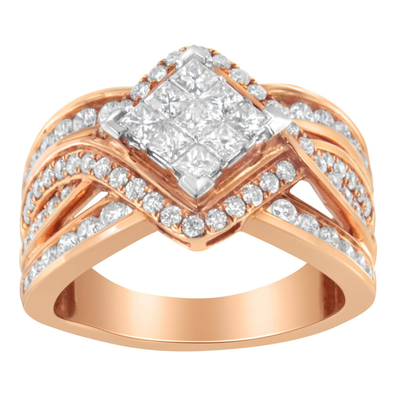 Two-Tone 10KT Gold Diamond Bypass Cocktail Ring (1 1/2 cttw, H-I Color, I1-I2 Clarity) 10K two-tone gold bypass cocktail ring with round diamond stones