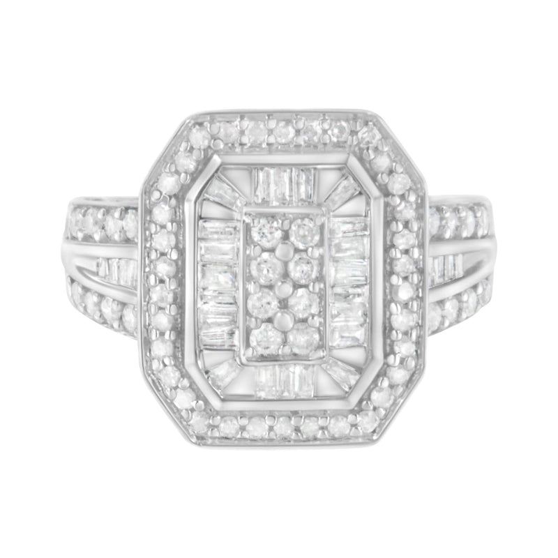 .925 Sterling Silver Round and Baguette Diamond Cathedral Ring (0.75 Cttw, H-I Color, I2-I3 Clarity) 925 sterling silver ring with round and baguette diamond stones