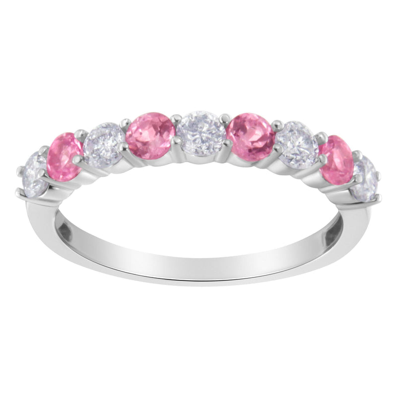 10KT White Gold 1/2 cttw Diamond and 3MM Created Gemstone Band Ring (H-I, I1-I2) 10K white gold ring with round diamond and created April gemstone stones