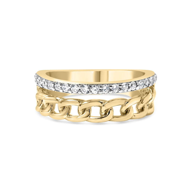10K Yellow Gold 1/5 Cttw Diamond Cuban Link Ring Band (I-J Color, I2-I3 Clarity) 10K yellow gold Cuban link ring with a row of round diamond stones
