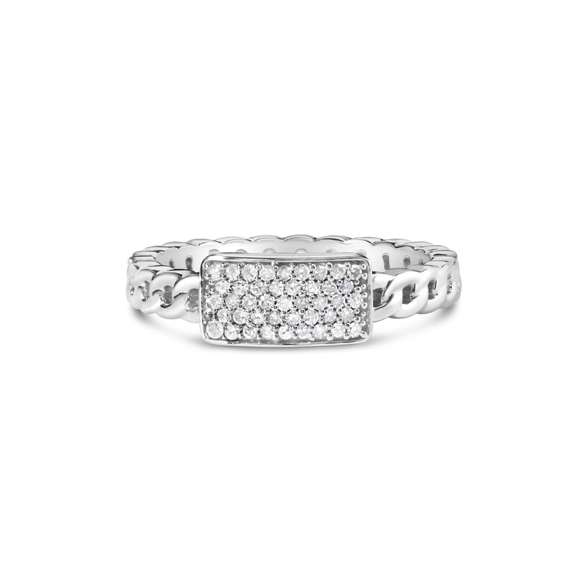 .925 Sterling Silver 1/5 Cttw Diamond ID and Cuban Link Band Ring (I-J Color, I2-I3 Clarity) 925 sterling silver ID and Cuban link ring with small round diamond stones