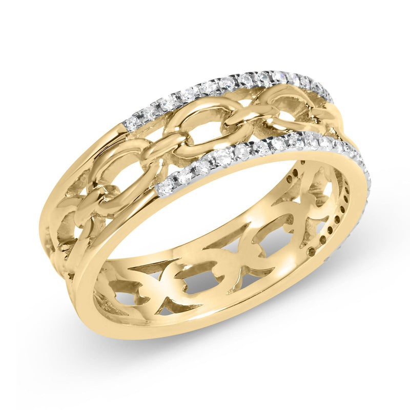 10K Yellow Gold 1/5 Cttw Diamond Two Row Cuban Link Ring 10K yellow gold two row Cuban link ring with diamond stones