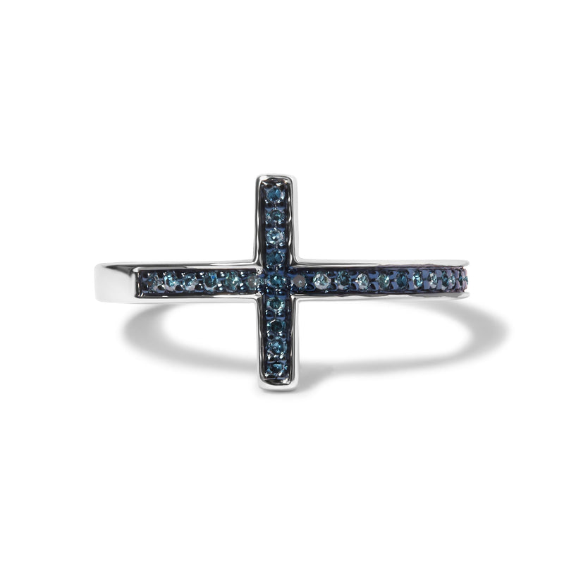 Sterling Silver 1/6 Cttw Blue Diamond Cross Stackable Ring
