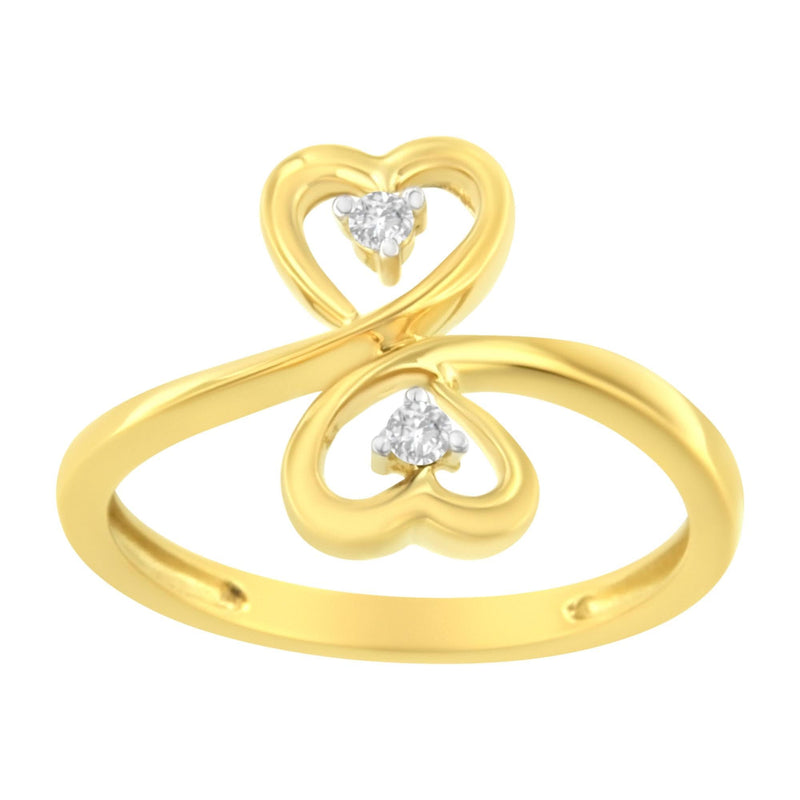 14KT Yellow Gold 1/20 ctw. Dual Heart Diamond Ring (K-L, I1-I2) 14K yellow gold ring with 2 heart diamond stones