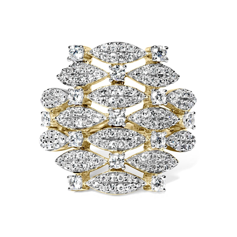 14K Yellow Gold 1.0 Cttw Diamond Geometric Stacked Open Cocktail Ring (I-J Color, I1-I2 Clarity) 14K yellow gold geometric stacked cocktail ring with round diamond stones