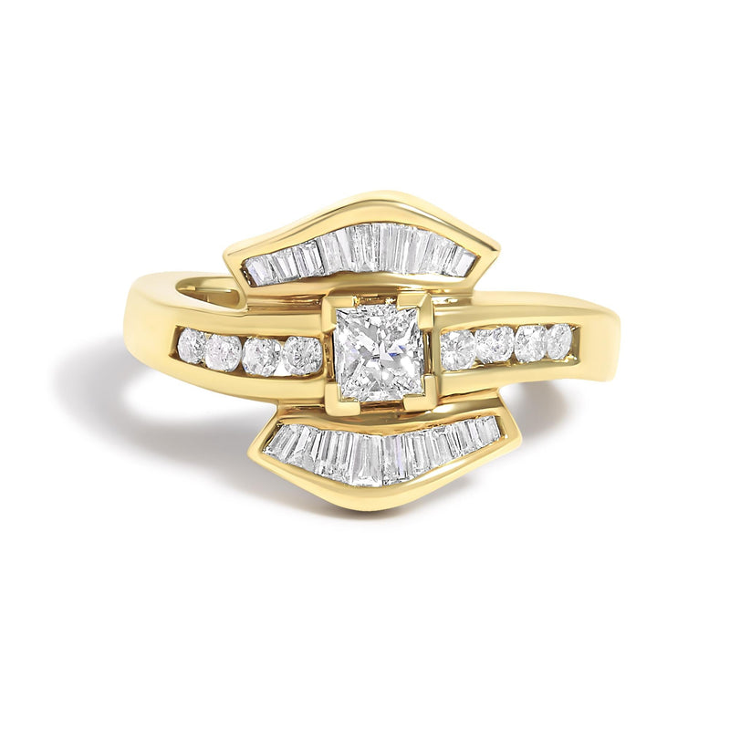 14K Yellow Gold 1.0 Cttw Princess Diamond Geometric Cocktail Ring 14K Yellow Gold 1.0 Cttw Princess Diamond Geometric Cocktail Ring-0