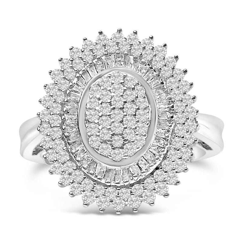 Sterling Silver 2.0 Cttw Diamond Oval Halo Cocktail Ring 925 sterling silver ring with oval diamond center and round diamond halo