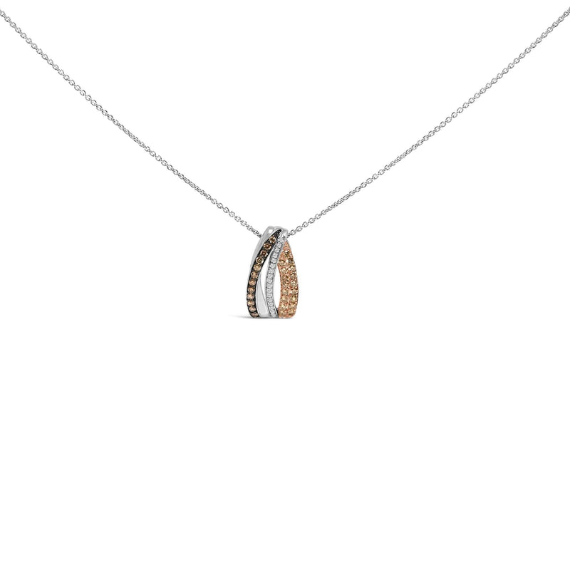 Tri Tone Sterling Silver 1/2 Cttw White and Brown Diamond Pendant Necklace 925 tri-tone sterling silver necklace with white and brown diamond stones