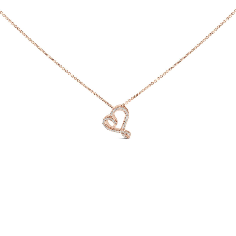 14k Rose Gold Plated Silver 1/10 Cttw Diamond Open Heart Pendant Necklace 14k Rose Gold Plated Silver 1/10 Cttw Diamond Open Heart Pendant Necklace-0