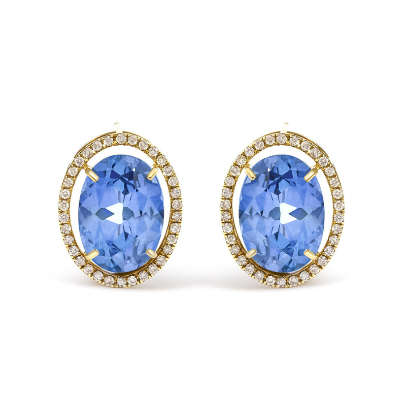 18K Yellow Gold 11x14MM Blue Fluorite Oval Stud Earrings with 1/2 Cttw Diamond Halo 18K Yellow Gold 11x14MM Blue Fluorite Oval Stud Earrings with 1/2 Cttw Diamond Halo-0