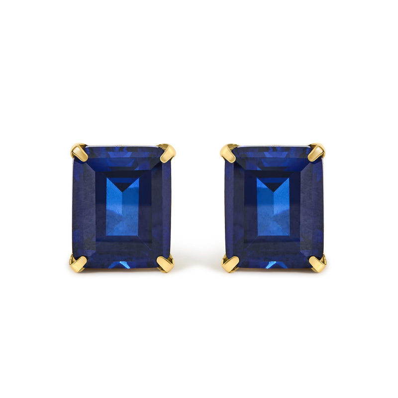18K Yellow Gold 10x8 MM Lab Created Blue Sapphire Emerald Cut Solitaire Stud Earrings 18K Yellow Gold 10x8 MM Lab Created Blue Sapphire Emerald Cut Solitaire Stud Earrings-0