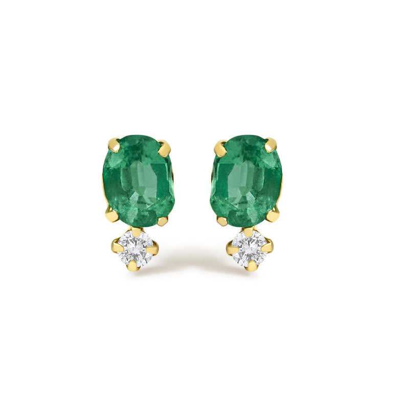 18K Yellow Gold Oval Green Emerald and Diamond Double Drop Stud Earrings 18K Yellow Gold Oval Green Emerald and Diamond Double Drop Stud Earrings-0