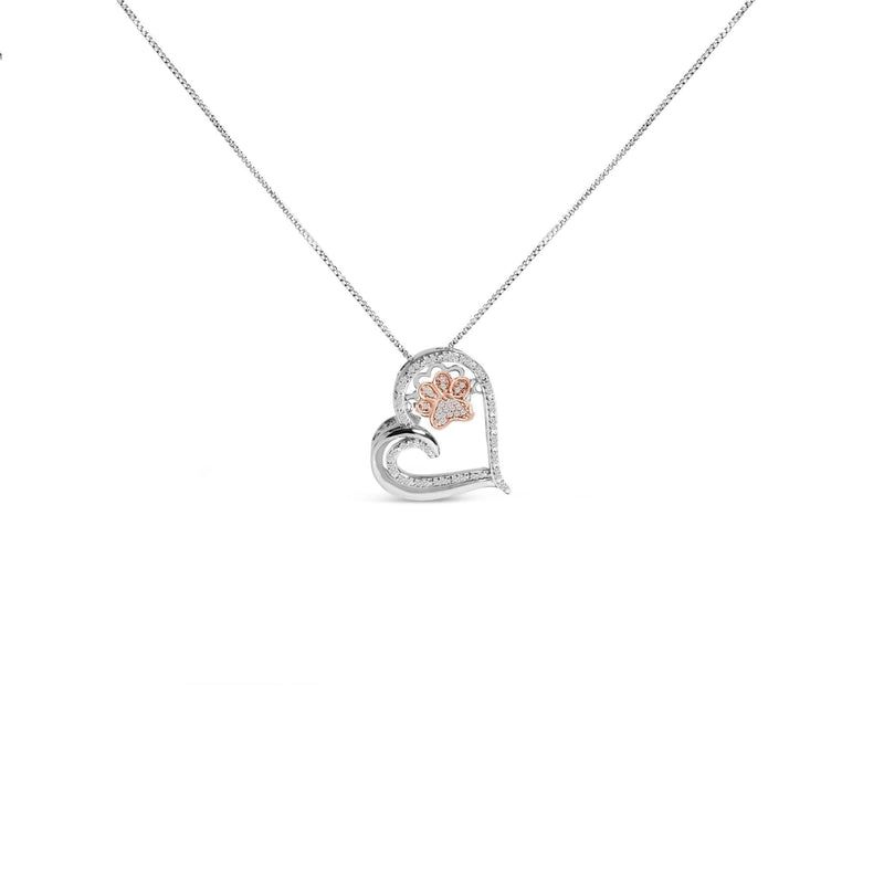14K Rose Gold Plated Sterling Silver 1/10 Cttw Diamond Paw & Heart Pendant Necklace 14K rose gold necklace with heart diamond paw and heart pendant