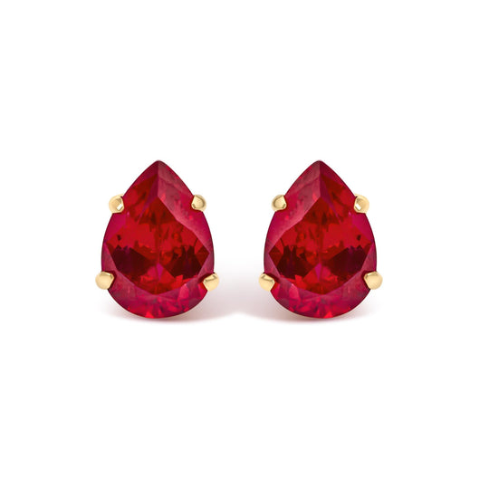 18K Yellow Gold 5X7 MM Created Pear Ruby Solitaire Stud Earrings-0
