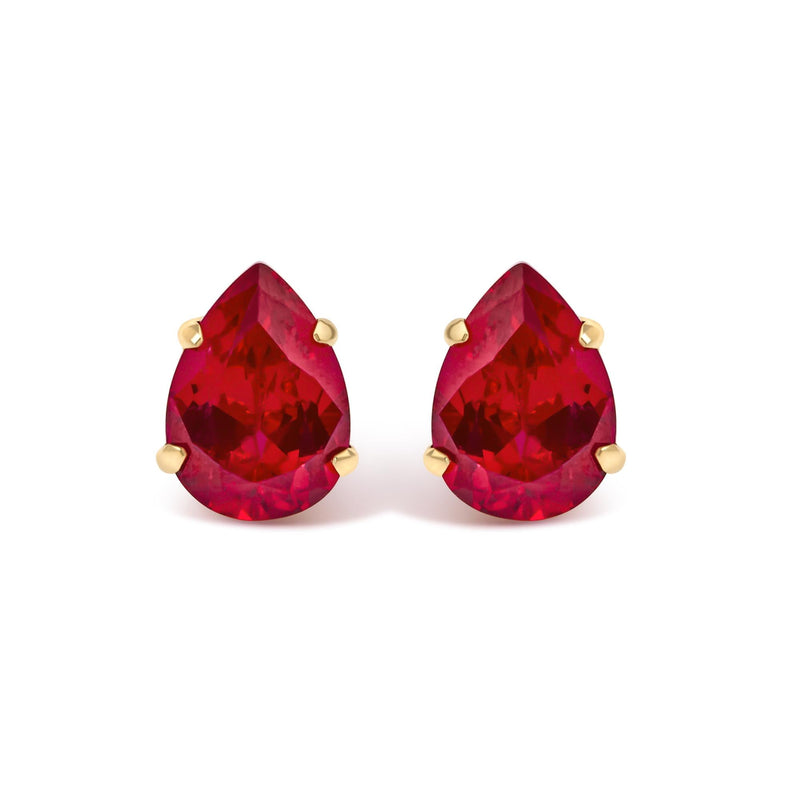 18K Yellow Gold 5X7 MM Created Pear Ruby Solitaire Stud Earrings 18K Yellow Gold 5X7 MM Created Pear Ruby Solitaire Stud Earrings-0