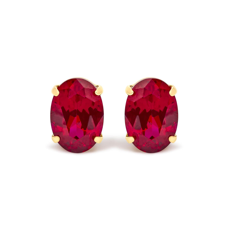 18K Yellow Gold 7x5 MM Created Oval Ruby Solitaire Stud Earrings 18K Yellow Gold 7x5 MM Created Oval Ruby Solitaire Stud Earrings-0