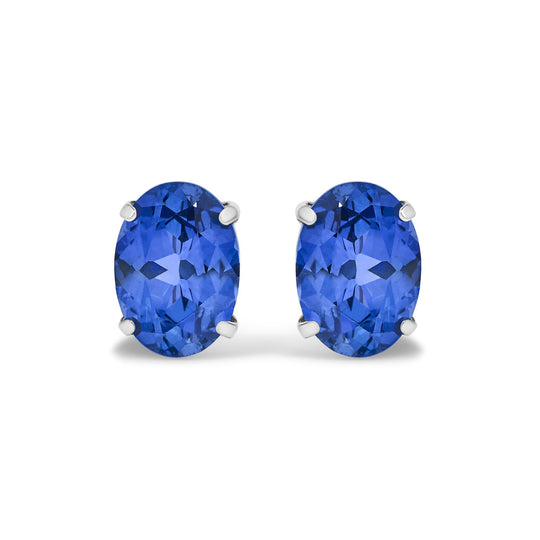 Platinum 5X7 MM Lab Created Blue Sapphire Oval Solitaire Stud Earrings-0