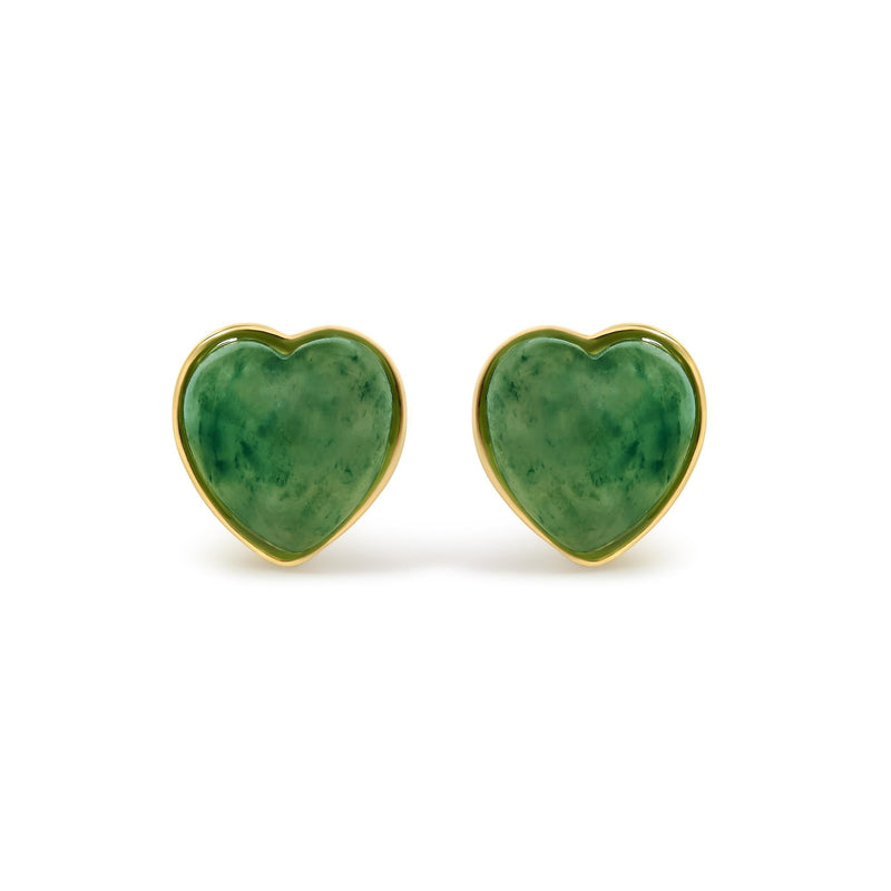 18K Yellow Gold 9x8 MM Bezel Set Green Jade Heart Stud Earrings 18K Yellow Gold 9x8 MM Bezel Set Green Jade Heart Stud Earrings-0