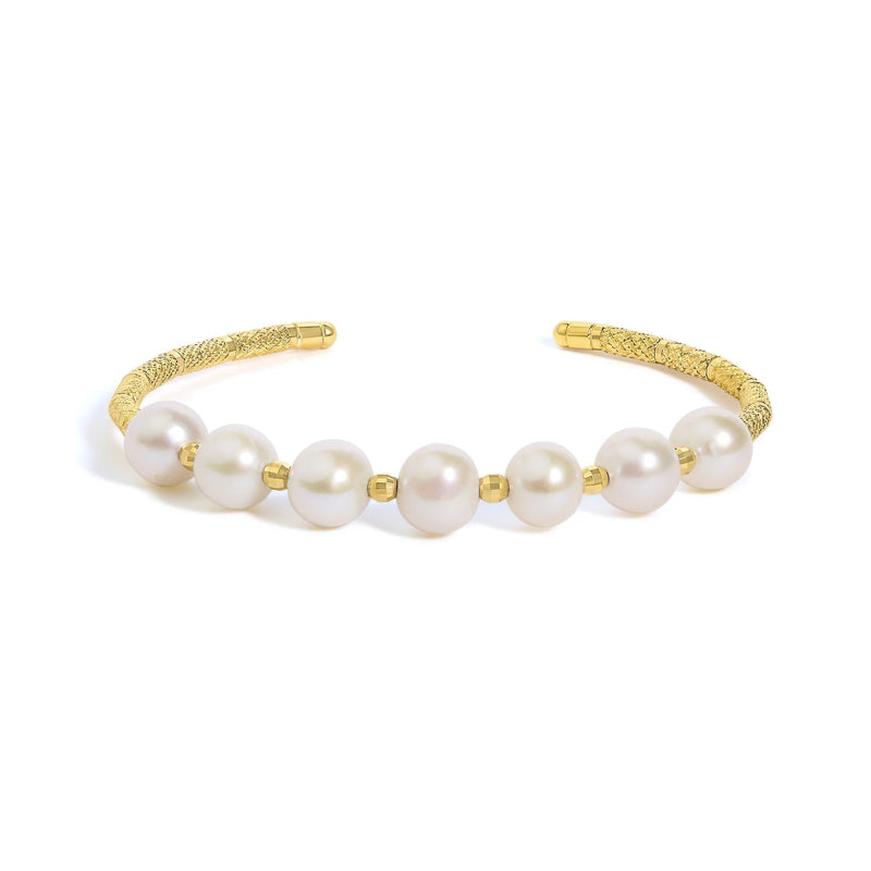 18K Yellow Gold Freshwater Pearl Cuff Bangle Bracelet 18K Yellow Gold Freshwater Pearl Cuff Bangle Bracelet-0