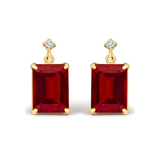 18K Yellow Gold Rectangular Emerald-Cut Garnet and Diamond Dangle Earrings-0