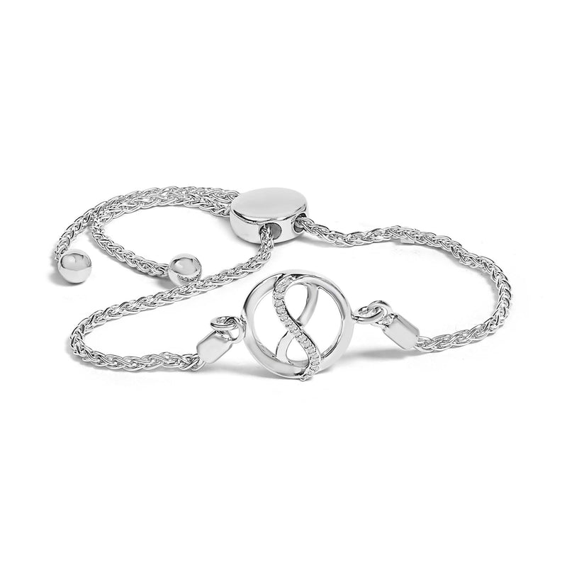 .925 Sterling Silver Diamond Accent Ribbon and Circle Bolo Adjustable Bracelet .925 Sterling Silver Diamond Accent Ribbon and Circle Bolo Adjustable Bracelet-0