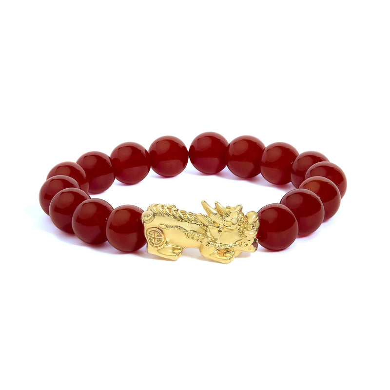 18K Yellow Gold Dragon Charm Red Agate Beaded Charm Bracelet 18K Yellow Gold Dragon Charm Red Agate Beaded Charm Bracelet-0
