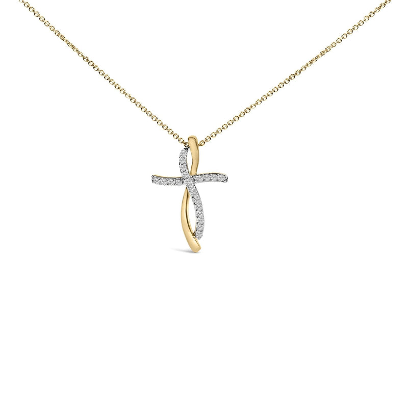 14K Yellow Gold Plated Sterling Silver 1/4 Cttw Diamond Cross Pendant Necklace 14K Yellow Gold Plated Sterling Silver 1/4 Cttw Diamond Cross Pendant Necklace-0