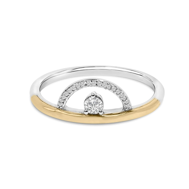 14K Yellow Gold Plated Sterling Silver 1/10 Cttw Diamond Arc Ring 14K yellow gold ring with round diamond stones set in a curved arc