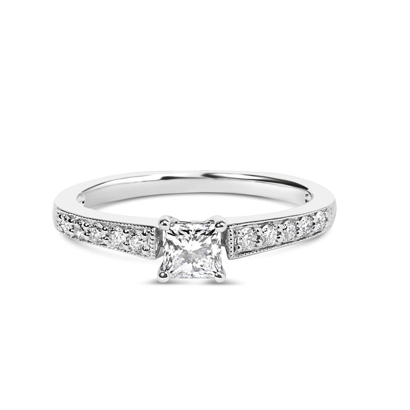 14K White Gold Diamond 1/2 Cttw Princess Cut Diamond Engagement Ring (G-H Color, VS2-SI1 Clarity) - Size 7 14K white gold ring with princess cut diamond center stone