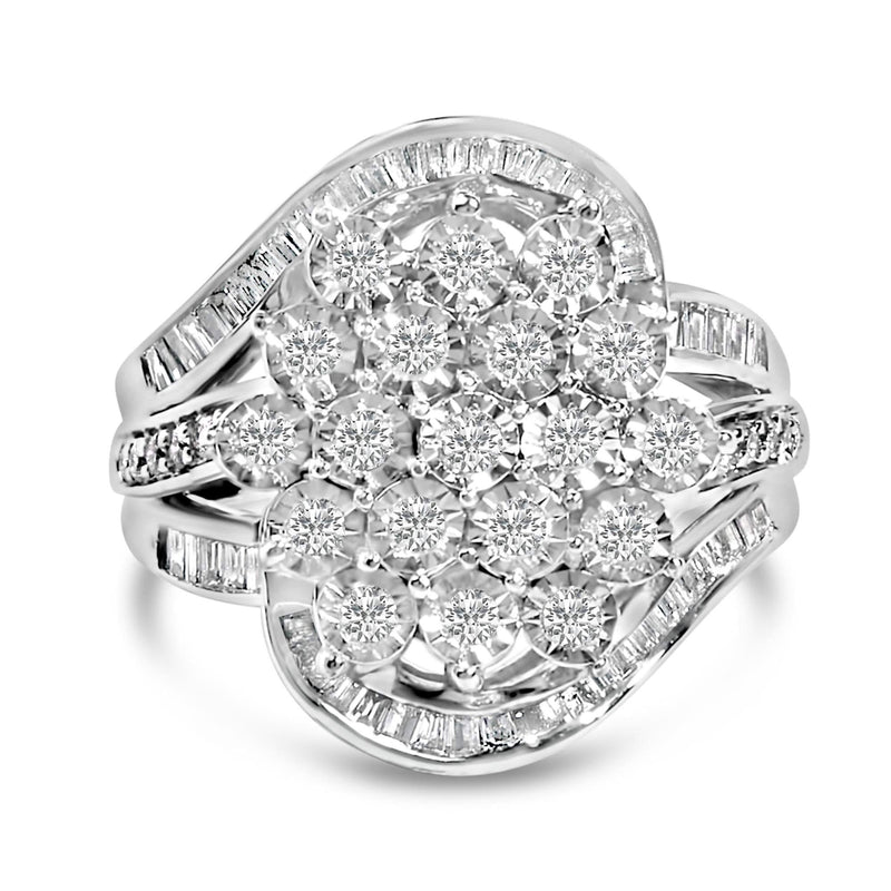 Sterling Silver 1.0 Cttw Diamond Swirl Cluster Cocktail Ring 925 sterling silver cocktail ring with 1.0 cttw diamond swirl cluster stones