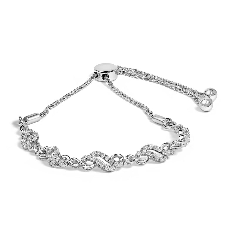 .925 Sterling Silver 1/2 Cttw Diamond Double Wave Bolo Bracelet 925 sterling silver double wave bolo bracelet with round diamond stones