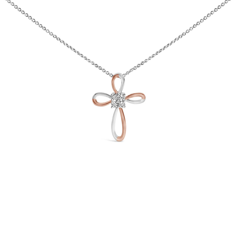10K Rose Gold Plated Sterling Silver Diamond Accent Cross Pendant Necklace 10K Rose Gold Plated Sterling Silver Diamond Accent Cross Pendant Necklace-0