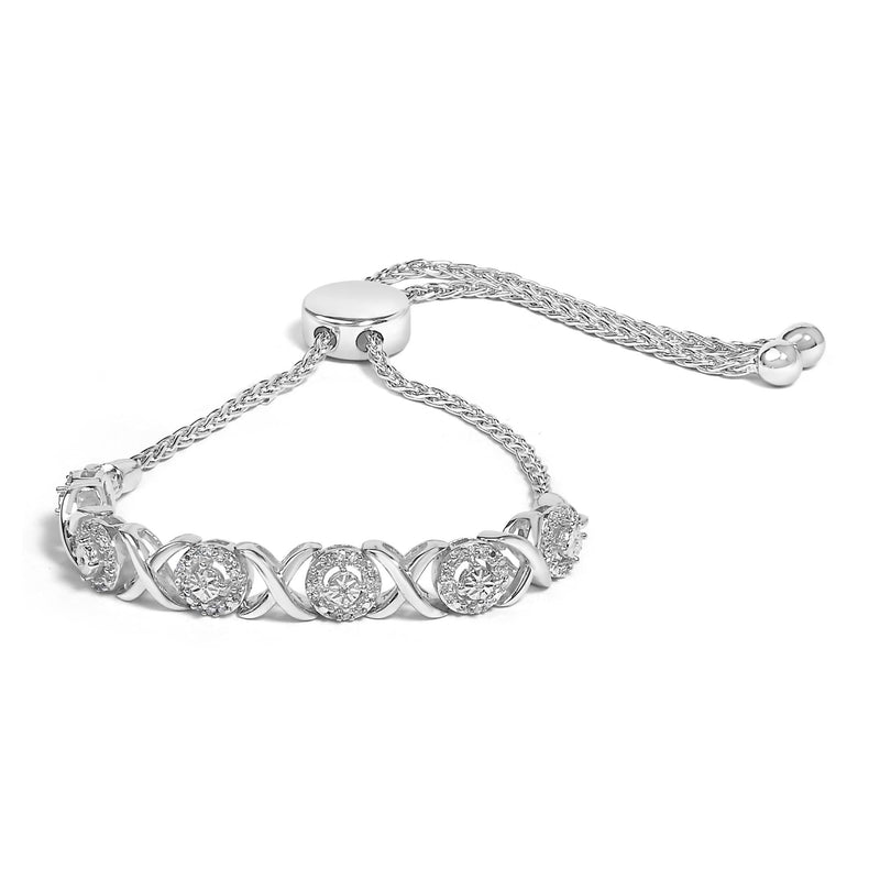 .925 Sterling Silver 1/6 Cttw Diamond X and O Bolo Bracelet 925 sterling silver X and O bolo bracelet with round diamond stones