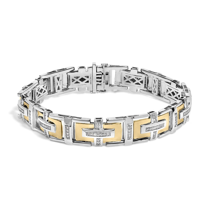 Men's 10K Yellow Gold Plated Silver Diamond Accent Geometric Link Bracelet Men's 10K Yellow Gold Plated Silver Diamond Accent Geometric Link Bracelet-0