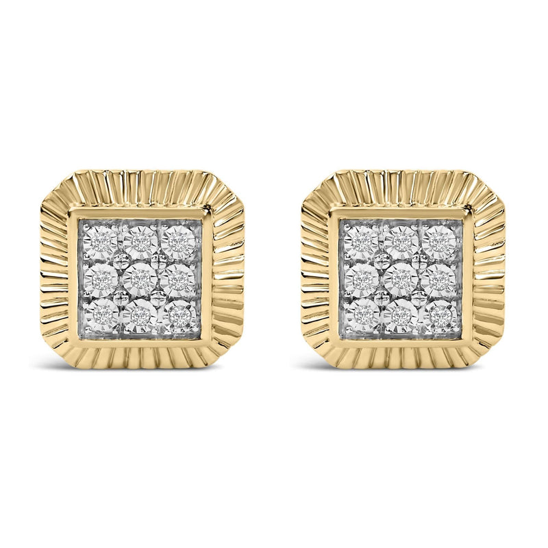 10K Yellow Gold Plated .925 Sterling Silver 1/6 Cttw Diamond Textured Halo Stud Earrings 10K yellow gold stud earrings with round diamond halo stones