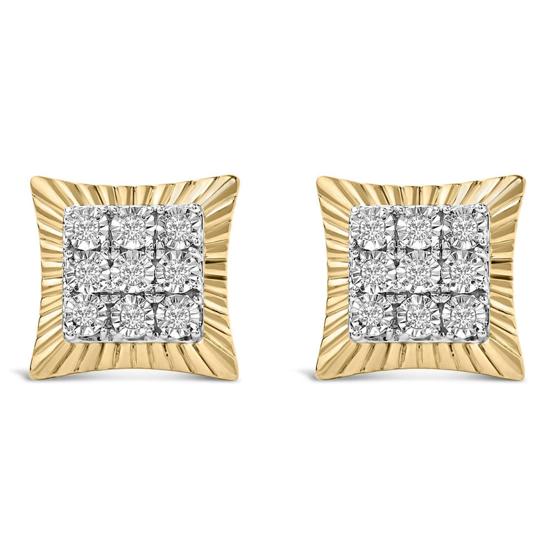 10K Yellow Gold Plated .925 Sterling Silver 1/4 Cttw Diamond Textured Halo Stud Earrings 10K yellow gold ring with halo of round diamond stones around center