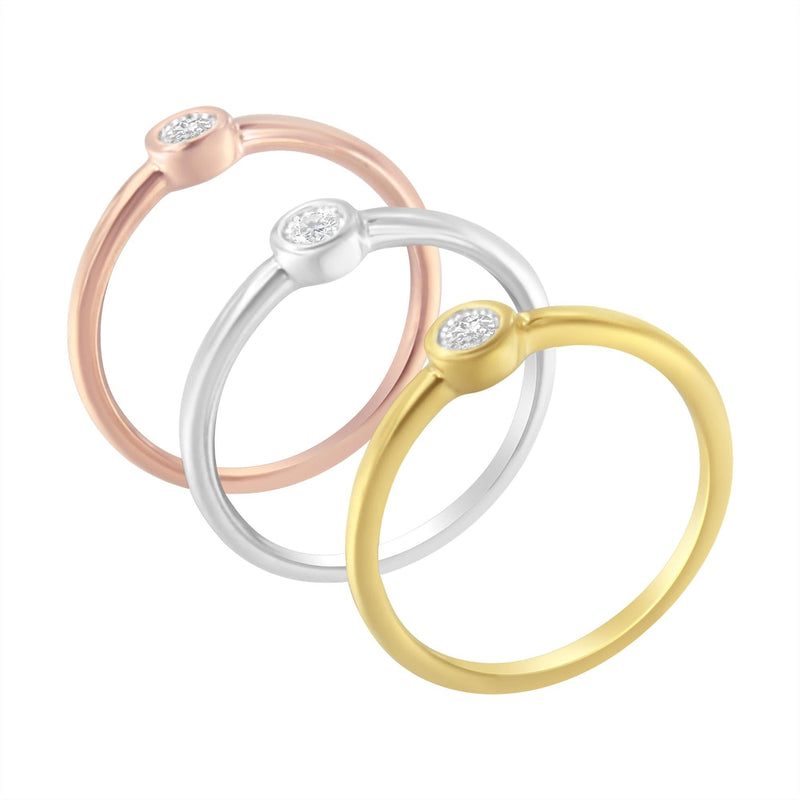 Tri-Color 14K Gold Plated .925 Sterling Silver 1/6 Cttw Round Miracle-Set Diamond Stacking Promise Ring Set (J-K Color, I1-I2 Clarity) Tri-Color 14K Gold Plated .925 Sterling Silver 1/6 Cttw Round Miracle-Set Diamond Stacking Promise Ring Set (J-K Color, I1-I2 Clarity)-0