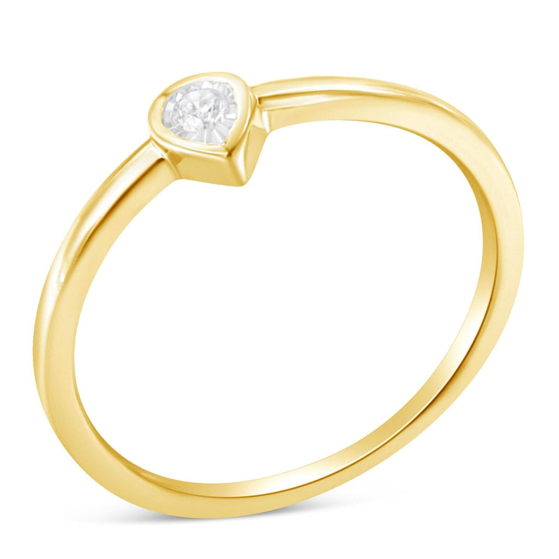 14K Yellow Gold Plated .925 Sterling Silver 1/20 Carat Diamond Teardrop Pear-Shaped Miracle Set Petite Fashion Ring (J-K Color, I1-I2 Clarity) 14K yellow gold ring with 1 pear diamond stone in miracle setting