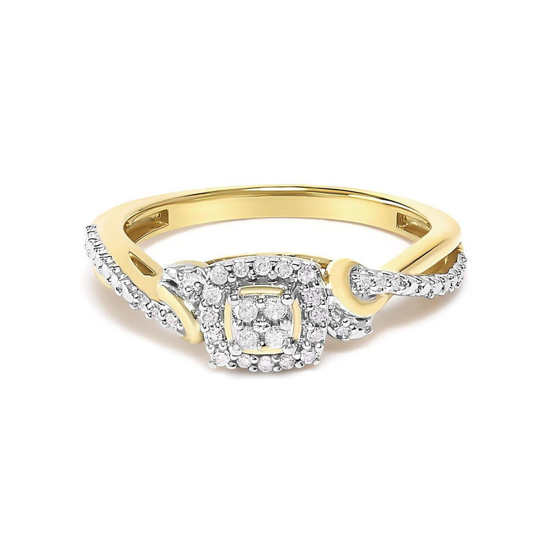 14K Yellow Gold Plated .925 Sterling Silver 1/10 Cttw Round-Cut Diamond Composite Halo Engagement Ring 14K yellow gold ring with round diamond composite halo stones