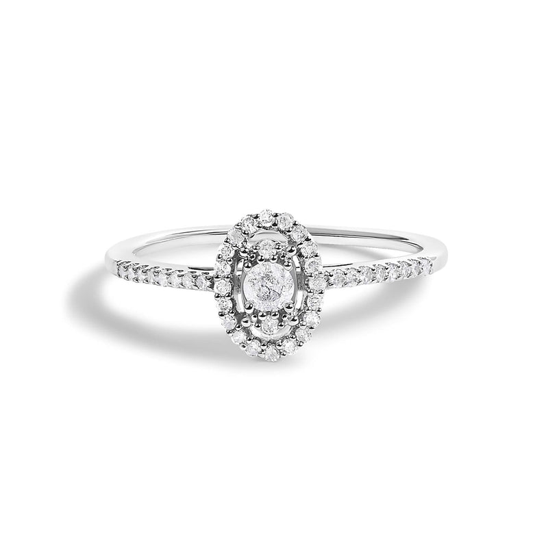 14K White Gold 1/5 Cttw Diamond Oval Shape With Halo Engagement Ring 14K white gold ring with oval diamond and halo of accent stones