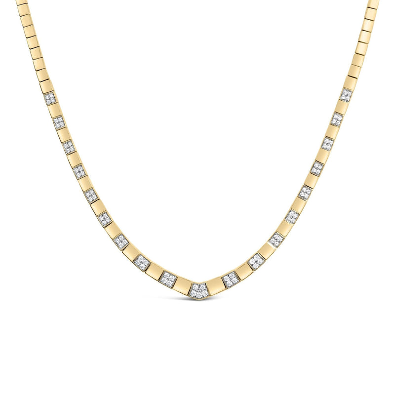 14K Yellow Gold 4/5 Cttw Diamond Cluster and Bar Set Link 3.5 MM Chain Necklace (G-H Color, VS1-VS2 Clarity) - 16 14K Yellow Gold 4/5 Cttw Diamond Cluster and Bar Set Link 3.5 MM Chain Necklace (G-H Color, VS1-VS2 Clarity) - 16