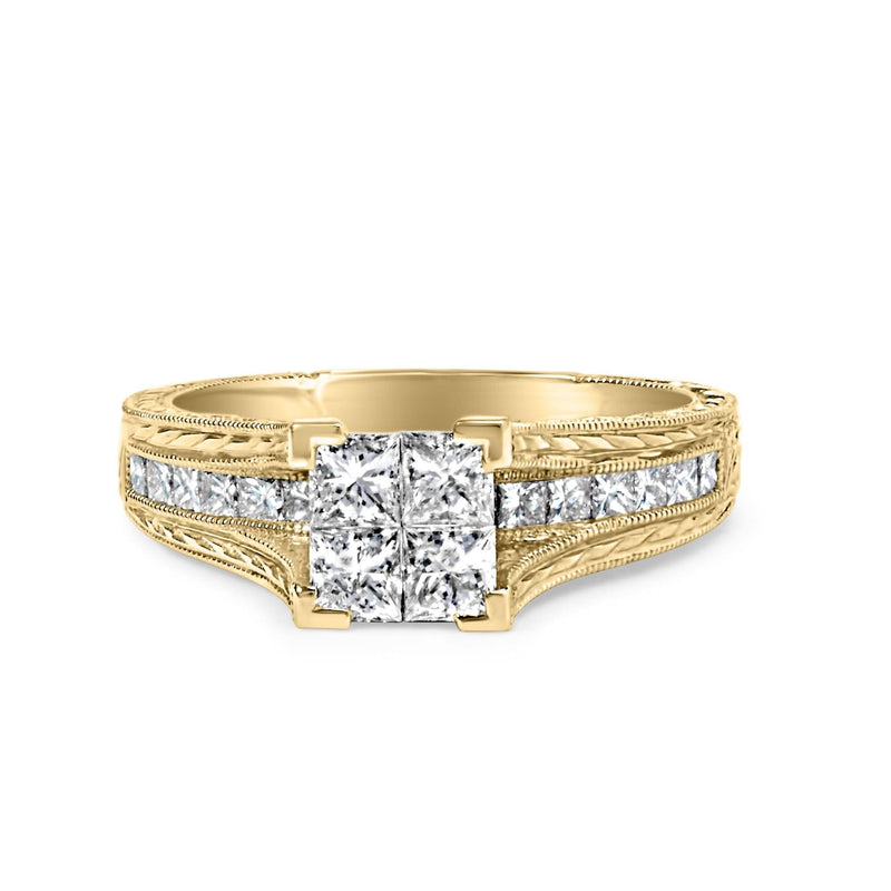 14K Yellow Gold 1.0 Cttw Princess Composite Diamond Engagement Ring (G-H Color, VS1-VS2 Clarity) - Size 7 14K yellow gold ring with princess composite diamond stones