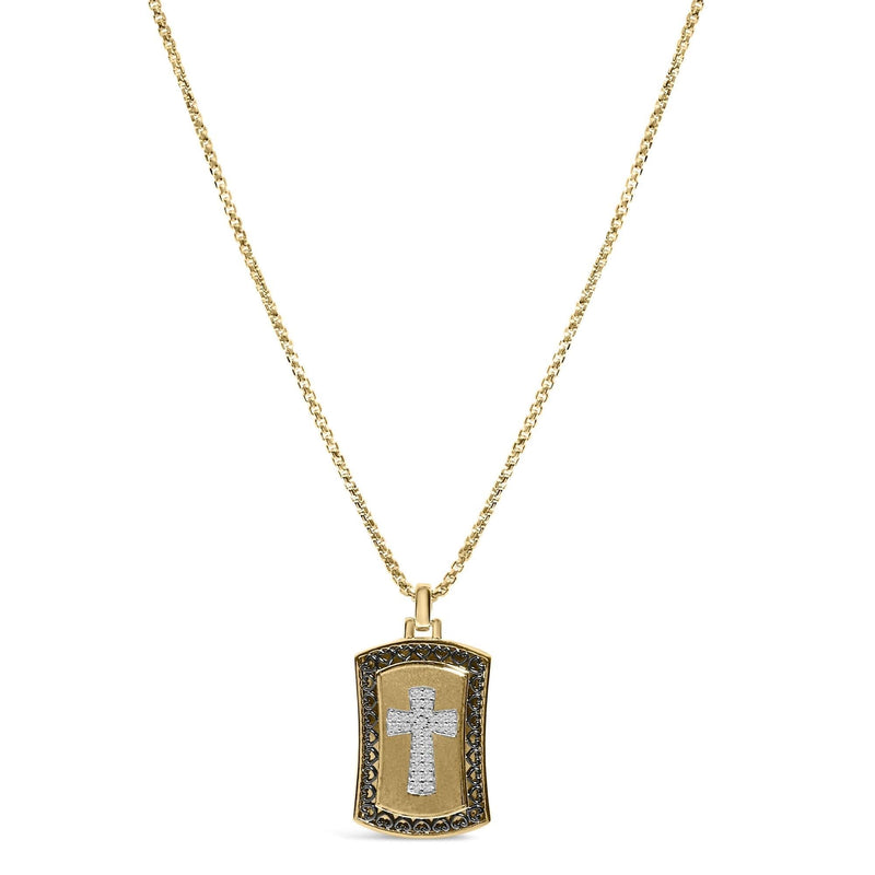 14K Yellow Gold Plated Sterling Silver 1/4 Cttw Diamond Cross Dog Tag Pendant Necklace 14K yellow gold cross dog tag necklace with round diamond stones