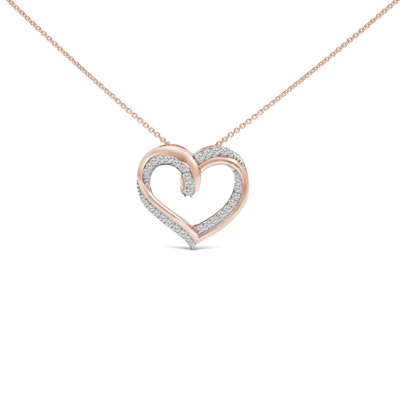 14K Rose Gold Plated Sterling Silver 1/2 Cttw Diamond Open Heart Pendant Necklace 14K rose gold necklace with heart diamond stones in open heart pendant