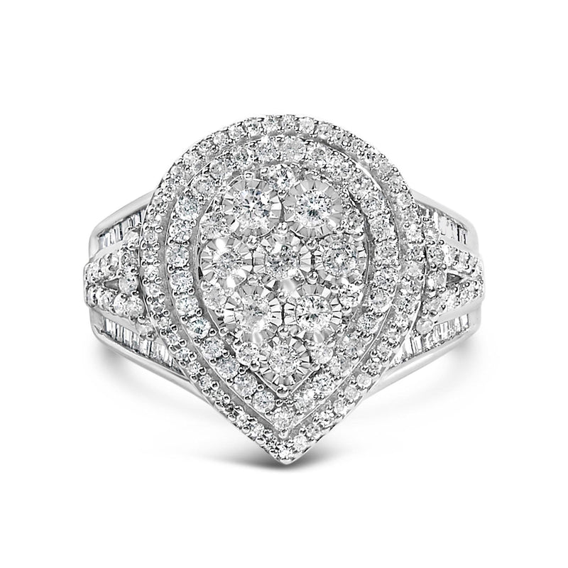 Sterling Silver 1 Cttw Diamond Pear-Shaped Triple Halo Cluster Ring 925 sterling silver ring with pear-shaped diamond in triple halo cluster setting