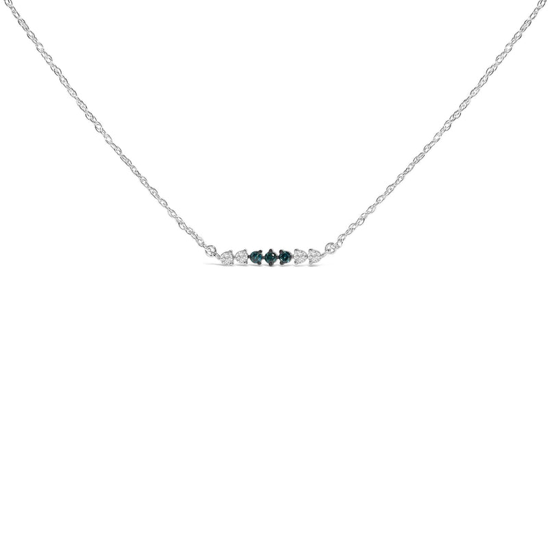 Sterling Silver 1/5 Cttw White and Blue Diamond 6 Stone Bar Necklace Sterling Silver 1/5 Cttw White and Blue Diamond 6 Stone Bar Necklace-0